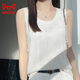 貓人（MiiOW）條紋冰絲針織吊帶背心女圓領(lǐng)寬松外穿洋氣大碼顯瘦內搭無(wú)袖T恤上 白色 2XL