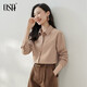 歐莎（OSA）寬松顯瘦長(cháng)袖磨毛襯衫女2025年秋季新款法式氣質(zhì)襯衣上衣薄外套 卡其色 XL