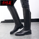 閱兵靴學(xué)生靴馬靴男 新品高筒皮靴長筒靴隊(duì)牛仔靴蒙古靴子班升長靴加絨 靴子高筒款 正常版 37