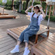 韓璐嬌（hanlujiao）休閑褲女2023年夏季新款女裝韓版寬松顯瘦小個(gè)子連體牛仔背帶褲女 牛仔背帶褲(單件) M