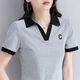 梵闋短袖T恤女夏季新款時(shí)尚女士洋氣百搭緊身翻領(lǐng)POLO衫刺繡休閑t上衣 灰色 M 80-105斤