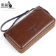 袋鼠男士手拿包真皮2026七夕商務(wù)休閑長(cháng)款錢(qián)包大容量手抓包雙拉鏈手包 棕色【雙層拉鏈】
