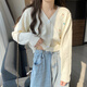 上衣溫柔風韓系春短款毛衣外套女裝春秋季冬針織衫開衫2022新款長袖 乳白色 均碼