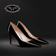 獨女春夏新款牛漆皮尖頭高跟鞋女淺口婚鞋細跟真皮氣質(zhì)單鞋 黑色8.5CM 36