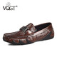 VQGT英倫鴕鳥(niǎo)紋豆豆鞋真皮一腳蹬樂(lè )福鞋休閑皮鞋頭層牛皮男鞋軟底 時(shí)尚棕 標準碼 43