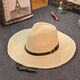 慕衣賓士夏天防曬草帽男大檐遮陽(yáng)帽可折疊沙灘帽牛仔風(fēng)格太陽(yáng)帽男士戶(hù)外涼帽 米色-長(cháng)系帶 頭圍58-62cm