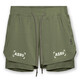 MECBEAR 肌肉健身兄弟夏季雙層運動(dòng)休閑短褲 男士跑步訓練速干健美中褲 軍綠2（雙層） XL【建議140-155斤】