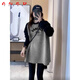 ANED配鯊魚(yú)褲的長(cháng)款T恤女秋冬加薄絨百搭寬松內搭洋氣顯瘦遮屁股上衣 黑拼灰(黑-MIZIQI字母)【磨毛款 2XL 140-160斤