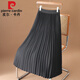 皮爾卡丹高檔品牌女裝毛呢百褶裙半身裙女秋冬2022新款高腰中長(cháng)款有口袋的a字長(cháng)裙子顯瘦 黑色 L