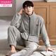 莫代爾睡衣男士冬季珊瑚絨加厚加絨保暖男款秋冬法蘭絨加大碼冬款家居服 8803麥灰 L 適合120-140斤穿著(zhù)