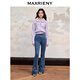 MAXRIENY【商場(chǎng)同款】流星釘鉆牛仔長(zhǎng)褲高腰修身微喇休閑褲 紺青色 S 01