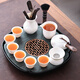陶尚吟陶瓷天然石材茶臺儲排水兩用式現代簡(jiǎn)約家用辦公小茶盤(pán)功夫茶具 蓮花木紋石書(shū)窗紅玉瓷側把壺套裝