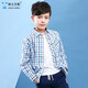 騎士貝勒童裝男童襯衫長(cháng)袖純棉兒童格子襯衣夏薄款男孩中大童上衣韓版潮 淺藍色格子 170