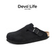Devo Life【鄧恩熙同款】軟木鞋男女時尚包頭鞋勃肯拖鞋休閑外穿拖鞋3624 黑色反絨牛皮 42 （建議拍小一碼）