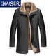 凱撒（KAISER）真皮風(fēng)衣男中長(cháng)款牛皮原生態(tài)皮毛一體男翻領(lǐng)羊剪絨內膽皮草男外套 黑色 L (170) 適合體重90-100斤