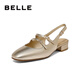 百麗（Belle）金銀色雙搭扣包頭涼鞋女流行色系單鞋BR438BH4 金色 36 (230mm)