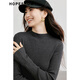 紅袖半高領(lǐng)打底毛針織衫冬季2024新款女裝亮絲絞花正肩內搭喇叭袖上衣 黑灰090 M