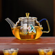 鑫璟仁景泰藍純手工耐高溫玻璃泡茶壺茶水分離電陶爐茶壺煮茶器茶具套裝 繁花似錦熙雅壺（600ml)