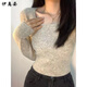 伊離姿軟糯方領(lǐng)針織衫女秋冬毛衣內搭設計感洋氣獨特絕美露鎖骨短款上衣 卡其色 M 建議95-110斤