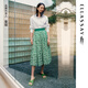 歌力思（ELLASSAY）【童瑤同款】夏季新款高支長絨棉印花半身裙女EWE342Q01800 綠混搭 S