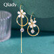 Qlady花朵不對稱(chēng)耳環(huán)女時(shí)尚韓版長(cháng)款流蘇簡(jiǎn)約圓圈圈氣質(zhì)耳墜耳圈925銀針裝飾耳飾 金色