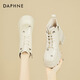 DAPHNE達芙妮馬丁靴女加絨保暖冬靴秋冬新款漆皮英倫風(fēng)粗跟高跟短靴皮靴 米色 加絨 跟高8cm 39 (245mm) 標準碼