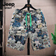 JEEP SPIRIT吉普夏季花短褲男士潮牌痞帥休閑五分褲2026款高端潮流外穿沙灘褲 K611大熊藍色 XL