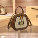 ESDS香港品牌真皮包包女包輕奢2025新款小眾高級感刺繡小圓包斜挎小包 卡其色（專柜禮盒套裝）