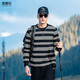英爵倫（Enjeolon）復古潮牌個(gè)性條紋撞色圓領(lǐng)長(cháng)袖T恤男春秋新款休閑內搭打底體恤衫 黑色 XL  (推薦150-165斤)