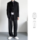 GOKU新中式男中山西裝套裝青少年國風(fēng)唐裝小西服高級(jí)休閑晚會(huì)年會(huì)班服 黑色西裝+西褲 XL 體重125-140斤