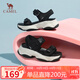 駱駝（CAMEL）動(dòng)感風(fēng)織帶細閃車(chē)縫線(xiàn)魔術(shù)貼松糕底運動(dòng)涼鞋 L23M504136 黑色 35