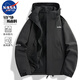 NASA MARVEL夾克男沖鋒衣春秋季沖鋒外套連帽休閑運(yùn)動防風(fēng)男女款黑色M