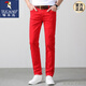 啄木鳥(niǎo)潮男帥氣彩色休閑褲男生顯瘦修身直筒褲四季款彈力男士長(cháng)褲子 紅色 32