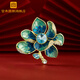 宮典國潮富貴牡丹胸針女水晶別針冷琺瑯胸花國風(fēng) 節日送家人禮物 孔雀藍