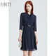 菲妮迪品牌連衣裙春季簡(jiǎn)約設計感時(shí)尚飄帶領(lǐng)顯瘦裙子女 藏青色 M