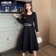 莎妮朵羅大碼女裝200斤胖mm大裙擺黑遮肚子中長(cháng)款春款長(cháng)袖大碼連衣裙16410 黑色 4XL 建議165-180斤穿著(zhù)
