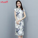 VTUAFF2025夏季新款上檔次真絲高奢時尚修身中長款百搭婚禮旗袍連衣裙 白色 XL （建議106-115斤）