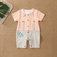 贊翠寶寶夏裝夏季純棉男女寶寶短袖哈衣薄款嬰兒暗扣短袖連體衣爬服 9751彩條恐龍粉色 73碼建議0-6個(gè)月