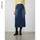 朗姿棉質(zhì)法式復古設計感開(kāi)衩牛仔長(cháng)裙秋秋季新款氣質(zhì)顯瘦半身裙 藏藍色 S