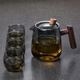 匯茶日式煙榭泡茶壺耐熱玻璃耐高溫木柄暮雨蓋碗沐風(fēng)電陶爐專(zhuān)用側把壺 煙榭壺+4杯禮盒款