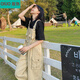 OIUO閨蜜工裝背帶褲女學(xué)生韓版寬松春秋直筒連體闊腿褲潮 奶油杏單件背帶褲 150身高不要拍 M 建議95-115斤