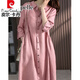 皮爾卡丹（pierre cardin）新款連衣裙子春裝色棉麻長(zhǎng)袖襯衫裙女秋遮肚顯瘦亞麻開(kāi)衫連衣裙 粉色 M(95-115斤)