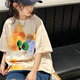 巴萊恩娜女童短袖T恤夏季2025新款大童夏款洋氣卡通上衣兒童韓版時(shí)髦夏裝 米色 170cm