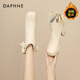 達芙妮（DAPHNE）蝴蝶結高跟短靴女2025新款秋冬季高跟鞋粗跟法式靴子女鞋子 米白色加絨 6.5cm (280g絨) 37 (235mm) 標準碼