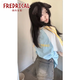 fredrical國潮chic韓版美式短袖t恤女夏季感寬松小眾別致撞色拼接上衣半袖 藍白拼接 S 建議70-80斤