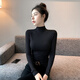 莫代爾棉高領(lǐng)打底衫女2024秋冬新款洋氣修身內搭堆領(lǐng)長(cháng)袖T恤上衣 黑色【半高領(lǐng)】 L【102-114斤】