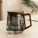 瓷牌茗茶具（cipaiming teaset）玻璃茶杯茶水分離帶蓋泡茶水杯個(gè)人辦公室情侶喝茶杯子 煙灰《清靈》三件杯