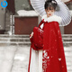 牧獸 原創(chuàng  )漢服斗篷女冬季長(cháng)款毛呢加絨加厚中國風(fēng)繡花披風(fēng)大兔毛領(lǐng) 紅色加絨 均碼
