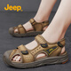 Jeep吉普2025年新款涼鞋男鞋夏季包頭戶(hù)外耐磨休閑運動(dòng)防滑真皮沙灘鞋 駝色 41
