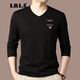 LRLA純棉長(cháng)袖t恤男士春秋新款商務(wù)休閑男裝刺繡圓領(lǐng)衛衣打底衫上衣潮 黑色 （V領(lǐng)） 3XL 185建議170-190斤